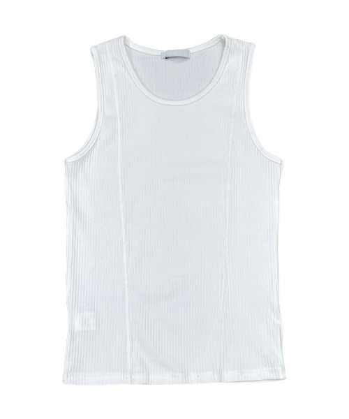 Chikashitsu +（チカシツプラス）の「【Chikashitsu +】stitch rib sleeveless / 【チカシツプラス】ステッチリブタンクトップ（タンクトップ・メンズ・ホワイト/ブラック/チャコール・ONE SIZE）」の10枚目の写真