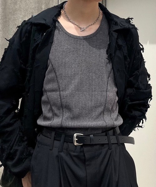 Chikashitsu +（チカシツプラス）の「【Chikashitsu +】stitch rib sleeveless / 【チカシツプラス】ステッチリブタンクトップ（タンクトップ・メンズ・ホワイト/ブラック/チャコール・ONE SIZE）」の13枚目の写真