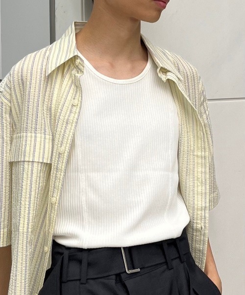 Chikashitsu +（チカシツプラス）の「【Chikashitsu +】stitch rib sleeveless / 【チカシツプラス】ステッチリブタンクトップ（タンクトップ・メンズ・ホワイト/ブラック/チャコール・ONE SIZE）」の20枚目の写真