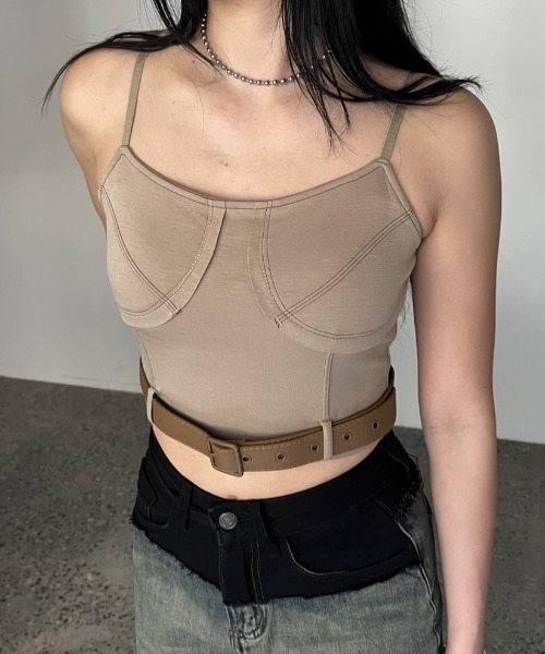 BLONDEY（ブロンディ）の「ベルト付きキャミソール（カップ付き）（キャミソール・レディース・ブラック/チャコールグレー/ブラウン/ホワイト・FREE）」の4枚目の写真