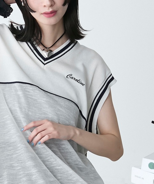 forksy.】シアー切り替えラインニットベスト forksy.│MONO-MART