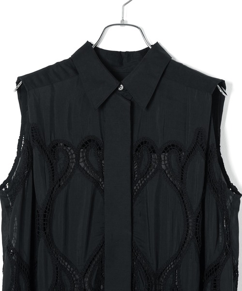 45R スキッパー　エンブロイダリー　シャツワンピース　黒　S レース　半袖 45R スキッパー エンブロイダリー シャツワンピース 黒 S レース 半袖