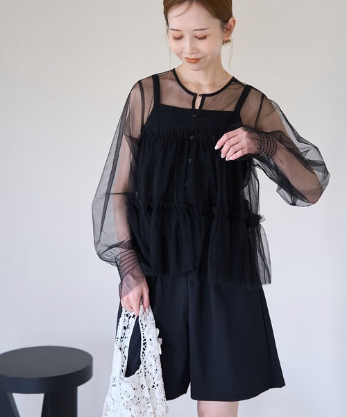 ROPE' PICNIC（ロペピクニック）の「チュールフリルカーディガン（カーディガン/ボレロ・レディース・ブラック/ブラウン/キナリ・38）」の7枚目の写真