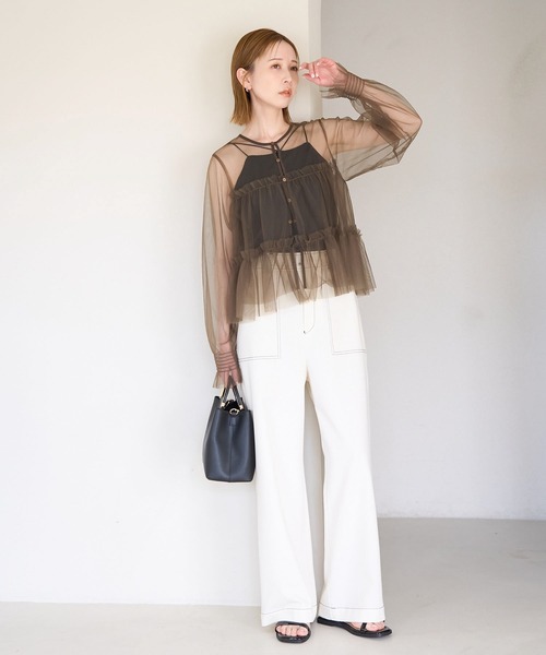 ROPE' PICNIC（ロペピクニック）の「チュールフリルカーディガン（カーディガン/ボレロ・レディース・ブラック/ブラウン/キナリ・38）」の13枚目の写真