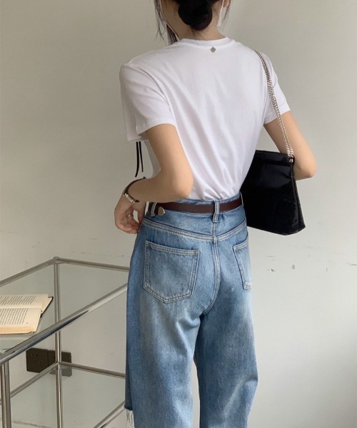 tシャツ A'GEM/9 × .kom 「.KOM/ドットケーオーエム」英字リボン半袖カットソー レディース A'GEM/9 × .kom 『.KOM/ドットケーオーエム』英字リボン半袖