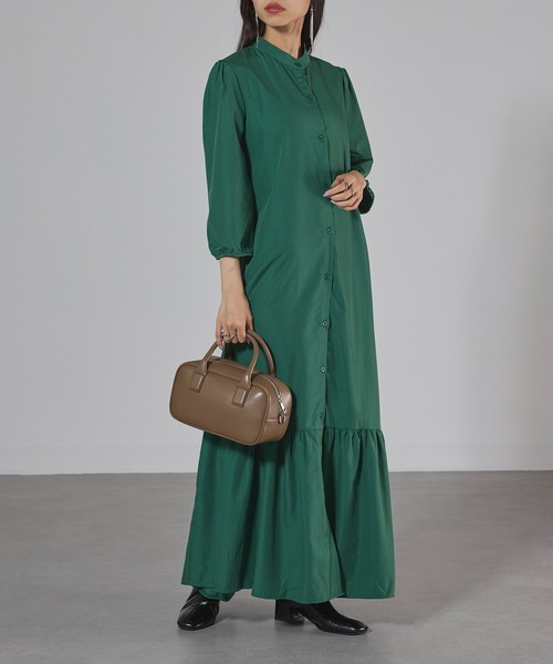 SETUP7（セットアップセブン）の「【SETUP7】マーメイドフレアロングシャツワンピース SCCH565　七分丈　ロング丈（シャツワンピース・レディース・ブラック/グリーン/ブラウン・FREE）」の3枚目の写真