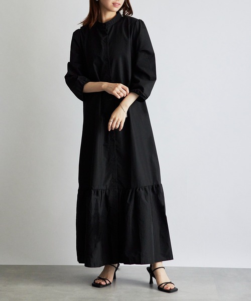 SETUP7（セットアップセブン）の「【SETUP7】マーメイドフレアロングシャツワンピース SCCH565　七分丈　ロング丈（シャツワンピース・レディース・ブラック/グリーン/ブラウン・FREE）」の2枚目の写真