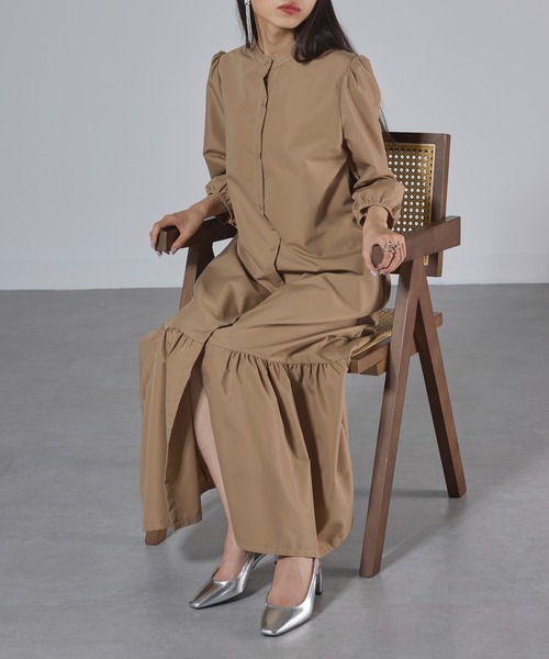 SETUP7（セットアップセブン）の「【SETUP7】マーメイドフレアロングシャツワンピース SCCH565　七分丈　ロング丈（シャツワンピース・レディース・ブラック/グリーン/ブラウン・FREE）」の8枚目の写真