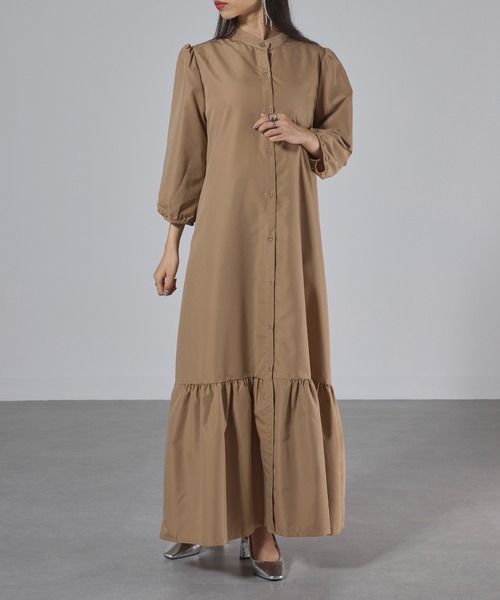 SETUP7（セットアップセブン）の「【SETUP7】マーメイドフレアロングシャツワンピース SCCH565　七分丈　ロング丈（シャツワンピース・レディース・ブラック/グリーン/ブラウン・FREE）」の4枚目の写真