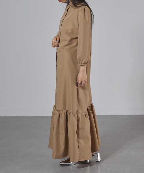 SETUP7（セットアップセブン）の「【SETUP7】マーメイドフレアロングシャツワンピース SCCH565　七分丈　ロング丈（シャツワンピース・レディース・ブラック/グリーン/ブラウン・FREE）」の5枚目の写真