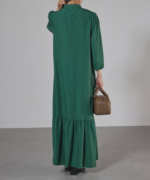 SETUP7（セットアップセブン）の「【SETUP7】マーメイドフレアロングシャツワンピース SCCH565　七分丈　ロング丈（シャツワンピース・レディース・ブラック/グリーン/ブラウン・FREE）」の14枚目の写真