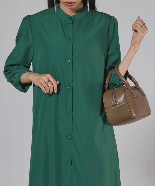 SETUP7（セットアップセブン）の「【SETUP7】マーメイドフレアロングシャツワンピース SCCH565　七分丈　ロング丈（シャツワンピース・レディース・ブラック/グリーン/ブラウン・FREE）」の16枚目の写真