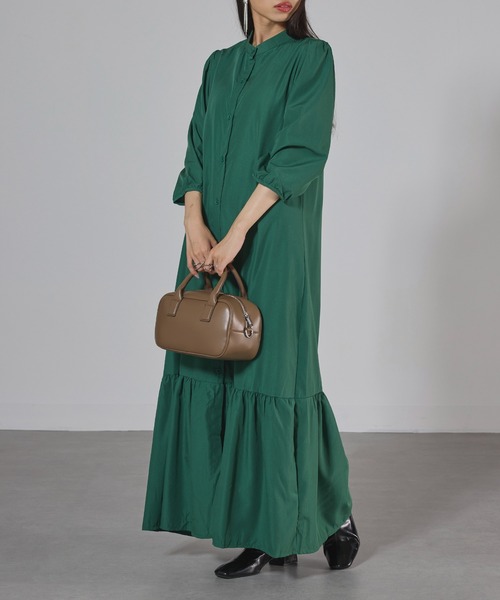 SETUP7（セットアップセブン）の「【SETUP7】マーメイドフレアロングシャツワンピース SCCH565　七分丈　ロング丈（シャツワンピース・レディース・ブラック/グリーン/ブラウン・FREE）」の12枚目の写真