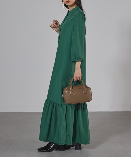 SETUP7（セットアップセブン）の「【SETUP7】マーメイドフレアロングシャツワンピース SCCH565　七分丈　ロング丈（シャツワンピース・レディース・ブラック/グリーン/ブラウン・FREE）」の13枚目の写真