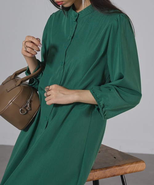 SETUP7（セットアップセブン）の「【SETUP7】マーメイドフレアロングシャツワンピース SCCH565　七分丈　ロング丈（シャツワンピース・レディース・ブラック/グリーン/ブラウン・FREE）」の19枚目の写真