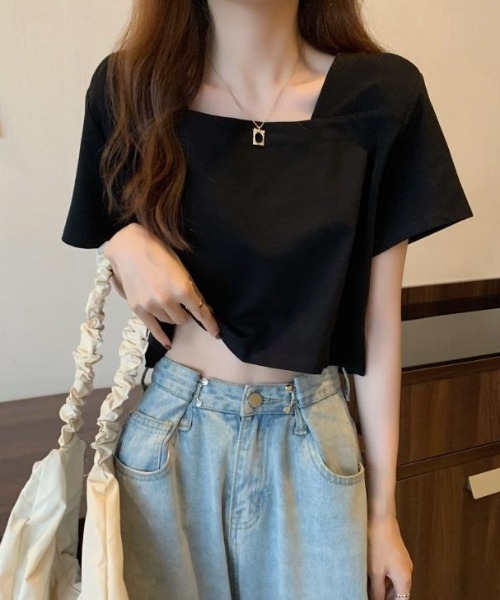 gossip!ロサンゼルス(ゴシップロサンゼルス)の「スクエアネッククロップドTシャツ(Tシャツ/カットソー・レディース・ホワイト/ブラック・S/M)」の3枚目の写真