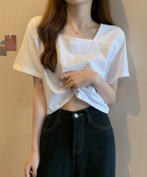 gossip!ロサンゼルス(ゴシップロサンゼルス)の「スクエアネッククロップドTシャツ(Tシャツ/カットソー・レディース・ホワイト/ブラック・S/M)」の12枚目の写真