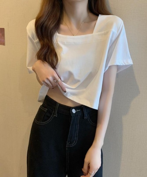 gossip!ロサンゼルス(ゴシップロサンゼルス)の「スクエアネッククロップドTシャツ(Tシャツ/カットソー・レディース・ホワイト/ブラック・S/M)」の11枚目の写真