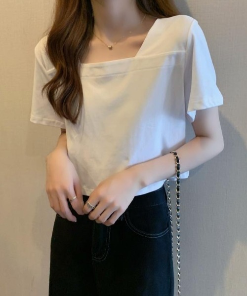 gossip!ロサンゼルス(ゴシップロサンゼルス)の「スクエアネッククロップドTシャツ(Tシャツ/カットソー・レディース・ホワイト/ブラック・S/M)」の10枚目の写真