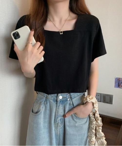 gossip!ロサンゼルス(ゴシップロサンゼルス)の「スクエアネッククロップドTシャツ(Tシャツ/カットソー・レディース・ホワイト/ブラック・S/M)」の6枚目の写真