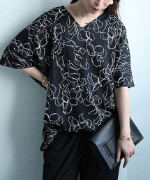 アートモダンフラワー柄バックレースドルマン【大きいサイズ対応】