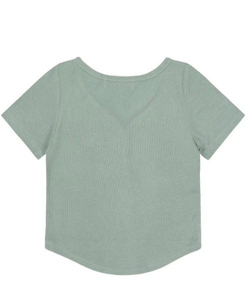 muahmuah(ムーアムーア)の「A'GEM/9 × .kom 『muah muah/ムーアムーア』 LOGOSTITCHBUTTONCROPHALFT-SHIRT/ロゴステッチ ボタンクロップ ハーフ半袖カットソー(Tシャツ/カットソー・レディース・ブラック/ホワイト/グリーン・FREE)」の6枚目の写真