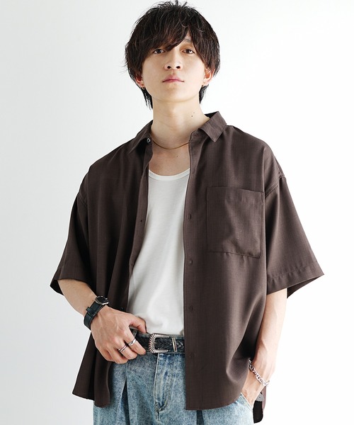 MinoriTY（マイノリティ）の「【MinoriTY】接触冷感テックリネンレギュラーカラー半袖シャツ メンズ カジュアルシャツ オーバーサイズ ビッグシルエット ルーズシルエット 夏服（シャツ/ブラウス・メンズ・ブラック/チャコール/ブラウン/ブルー・S/M/L）」の3枚目の写真