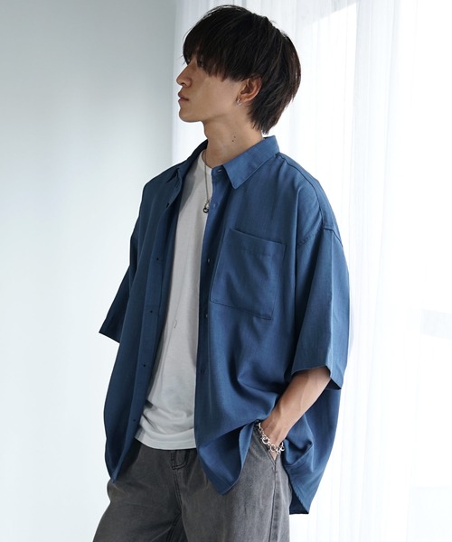 MinoriTY（マイノリティ）の「【MinoriTY】接触冷感テックリネンレギュラーカラー半袖シャツ メンズ カジュアルシャツ オーバーサイズ ビッグシルエット ルーズシルエット 夏服（シャツ/ブラウス・メンズ・ブラック/チャコール/ブラウン/ブルー・S/M/L）」の5枚目の写真