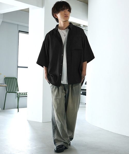 MinoriTY（マイノリティ）の「【MinoriTY】接触冷感テックリネンレギュラーカラー半袖シャツ メンズ カジュアルシャツ オーバーサイズ ビッグシルエット ルーズシルエット 夏服（シャツ/ブラウス・メンズ・ブラック/チャコール/ブラウン/ブルー・S/M/L）」の16枚目の写真