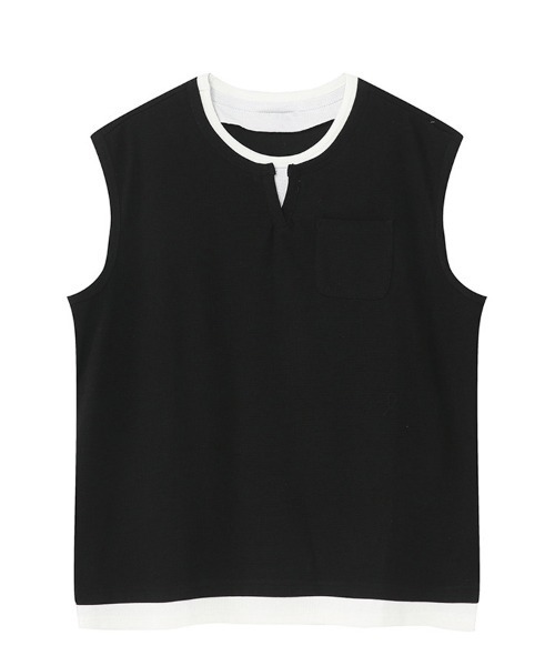Ressaca(レサーカ)の「オーバーサイズ フェイクレイヤードキーネックノースリーブTシャツ ベスト(Tシャツ/カットソー・メンズ・ブラック/ホワイト・M/L/XL)」の9枚目の写真