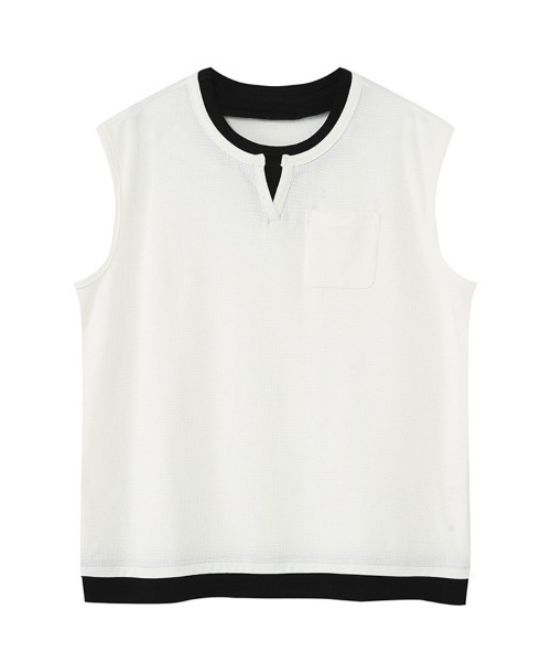 Ressaca(レサーカ)の「オーバーサイズ フェイクレイヤードキーネックノースリーブTシャツ ベスト(Tシャツ/カットソー・メンズ・ブラック/ホワイト・M/L/XL)」の8枚目の写真