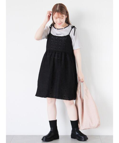 ehka sopo（エヘカソポ）の「ハート柄ミニキャミワンピース（ワンピース・レディース・ブラック/キナリ/グレー・F）」の3枚目の写真