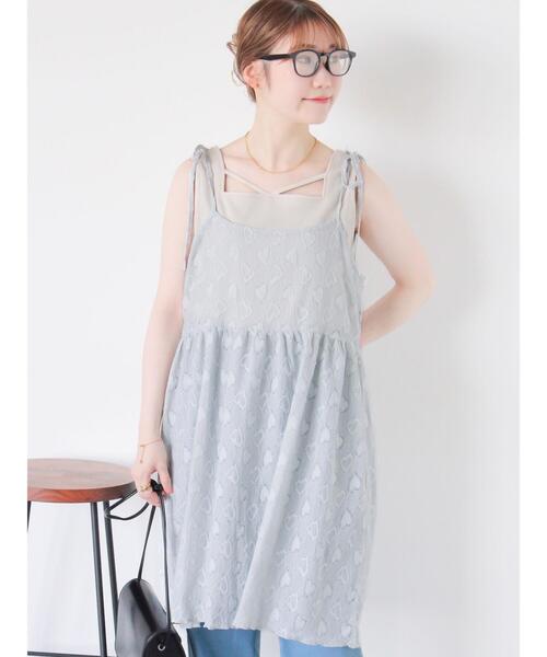 ehka sopo（エヘカソポ）の「ハート柄ミニキャミワンピース（ワンピース・レディース・ブラック/キナリ/グレー・F）」の13枚目の写真