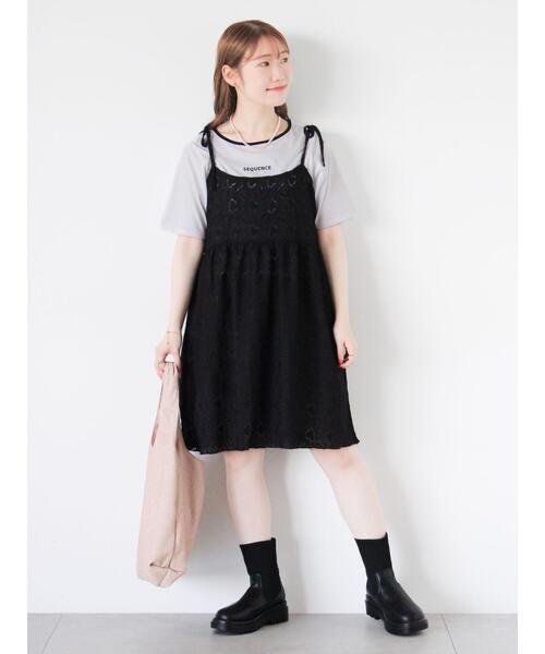 ehka sopo（エヘカソポ）の「ハート柄ミニキャミワンピース（ワンピース・レディース・ブラック/キナリ/グレー・F）」の14枚目の写真