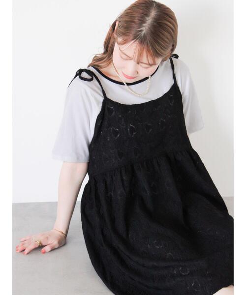 ehka sopo（エヘカソポ）の「ハート柄ミニキャミワンピース（ワンピース・レディース・ブラック/キナリ/グレー・F）」の17枚目の写真