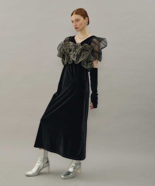 セール】チュールスリーブベロアドレス（ドレス）｜VIOLETTA