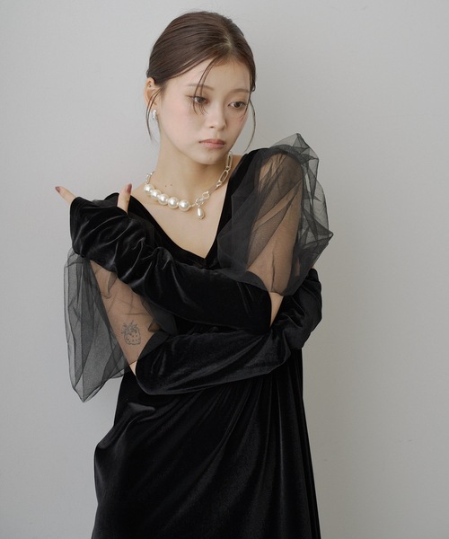 VIOLETTA チュールスリーブベロアドレス チュールスリーブベロアドレス（ドレス）｜VIOLETTA（ヴィオレッタ）の