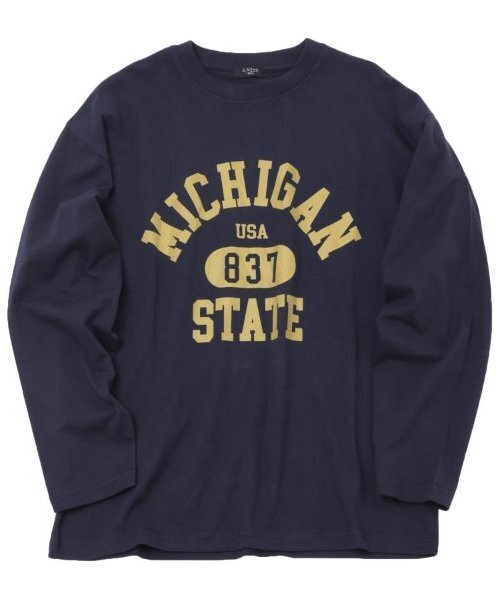 GLAZOS（グラソス）の「【大人向けサイズあり】【プチプラ】フロントカレッジロゴ長袖Tシャツ（Tシャツ/カットソー・キッズ・グレー/オレンジ/ベージュ/ネイビー/インディゴブルー/ホワイト・140cm/150cm/160cm/170cm）」の4枚目の写真