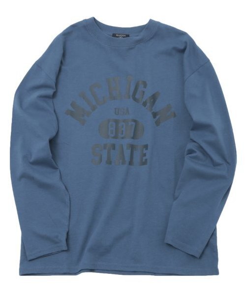 GLAZOS（グラソス）の「【大人向けサイズあり】【プチプラ】フロントカレッジロゴ長袖Tシャツ（Tシャツ/カットソー・キッズ・グレー/オレンジ/ベージュ/ネイビー/インディゴブルー/ホワイト・140cm/150cm/160cm/170cm）」の5枚目の写真