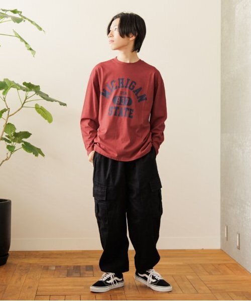 GLAZOS（グラソス）の「【大人向けサイズあり】【プチプラ】フロントカレッジロゴ長袖Tシャツ（Tシャツ/カットソー・キッズ・グレー/オレンジ/ベージュ/ネイビー/インディゴブルー/ホワイト・140cm/150cm/160cm/170cm）」の14枚目の写真