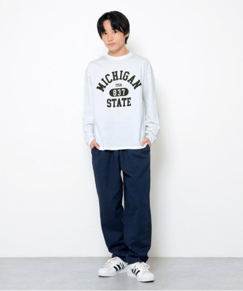 GLAZOS（グラソス）の「【大人向けサイズあり】【プチプラ】フロントカレッジロゴ長袖Tシャツ（Tシャツ/カットソー・キッズ・グレー/オレンジ/ベージュ/ネイビー/インディゴブルー/ホワイト・140cm/150cm/160cm/170cm）」の12枚目の写真