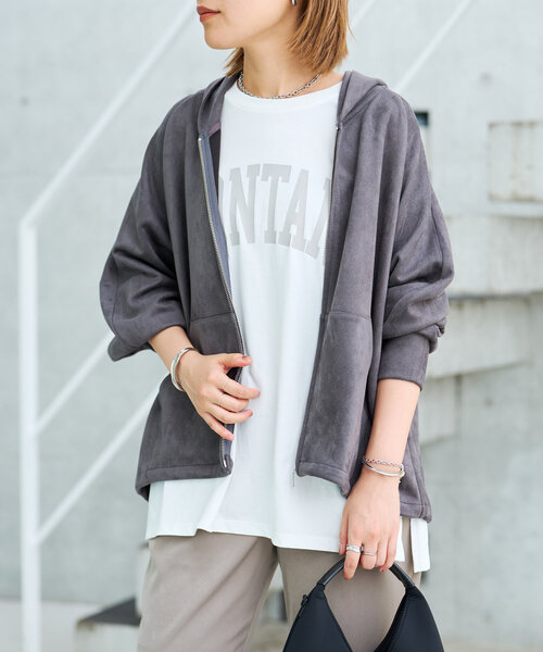 un dix cors(アンディコール)の「《やわらか素材で着回しやすい》マシュマロフェイクスウェードパーカー(パーカー・レディース・チャコールグレー/ライトグレー・FREE)」の3枚目の写真