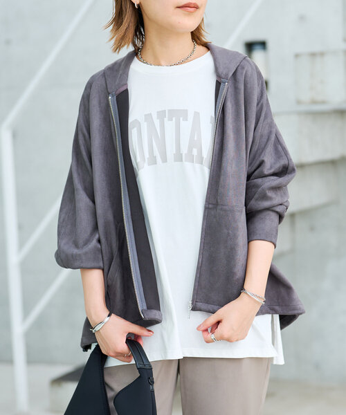 un dix cors(アンディコール)の「《やわらか素材で着回しやすい》マシュマロフェイクスウェードパーカー(パーカー・レディース・チャコールグレー/ライトグレー・FREE)」の4枚目の写真