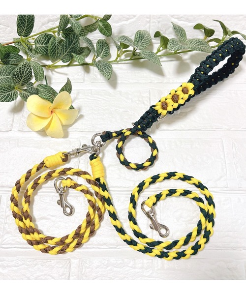 【完成品】パラコードハーネス　ひまわり　No.0147 ひまわりハーネス♡2ミリパラコードwantasista リード・首輪
