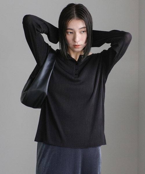 select MOCA(セレクトモカ)の「2WAYプリーツストライプトップス(Tシャツ/カットソー・レディース・アイボリー/ブラック/ブラウン・FREE)」の8枚目の写真