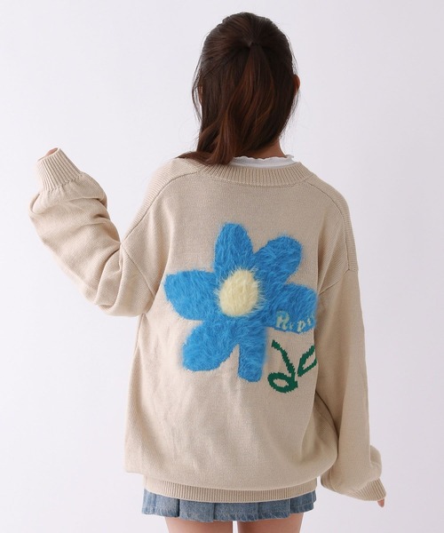 repipi armario（レピピ アルマリオ）の「BACKフラワールーズカーディガン（カーディガン/ボレロ・キッズ・アイボリー/ブラック/ブルー・SMALL/MEDIUM/LARGE）」の2枚目の写真