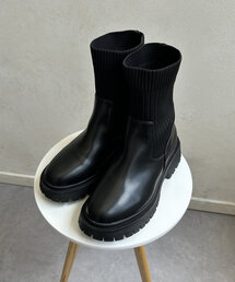 ニット切替厚底ブーツ