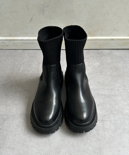 Thevon（ゼボン）の「ニット切替厚底ブーツ（ブーツ・レディース・ブラック/ダークブラウン・M/L）」の15枚目の写真