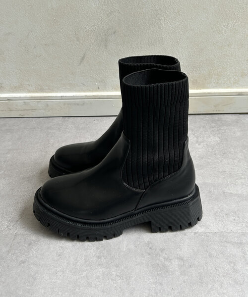 Thevon（ゼボン）の「ニット切替厚底ブーツ（ブーツ・レディース・ブラック/ダークブラウン・M/L）」の14枚目の写真