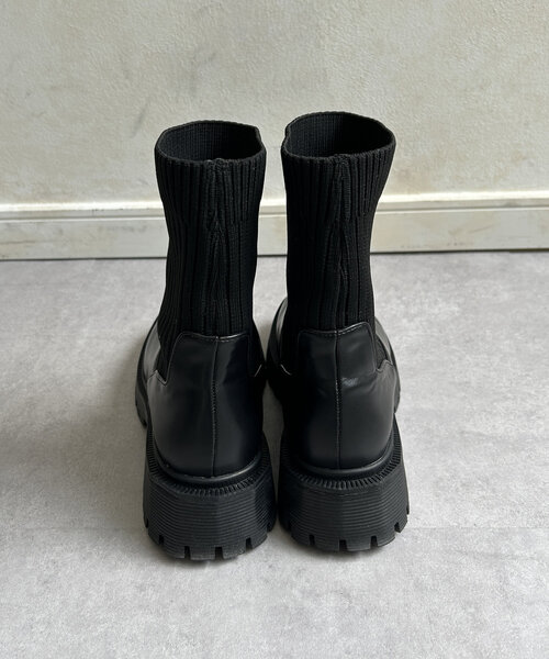 Thevon（ゼボン）の「ニット切替厚底ブーツ（ブーツ・レディース・ブラック/ダークブラウン・M/L）」の13枚目の写真